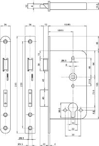 Afbeeldingen van ASSA ABLOY Veiligheidspaniekdeurslot, RC-uitsparing 2428 rvs 50 rs