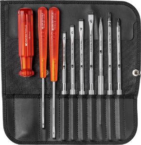 Afbeeldingen van PB Swiss Tools AG Classic schroevendraaierset met wisselklingen in compact, kunstleren roletui pb 215l